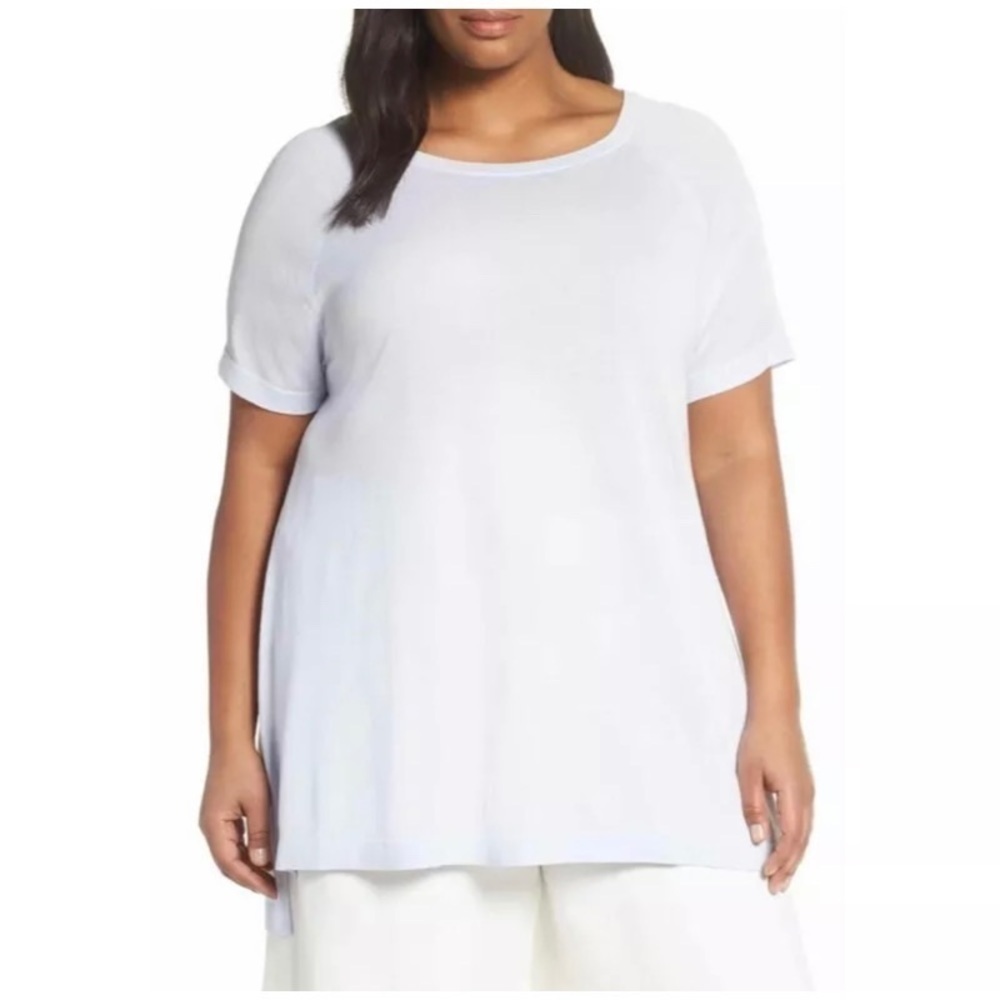 NEW EILEEN FISHER Light Blue Inksy Short-Sleeve Tunic Sweater